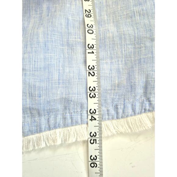 French Curve Linen Dress Sz S Lt Blue Short Sleeve Fringe Coastal Cowgirl Boho - Picture 8 of 8